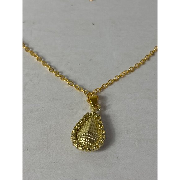 Goldtone Clear Rhinestone Halo Teardrop Pendant Necklace 17 - 19 inches Long - Picture 3 of 5